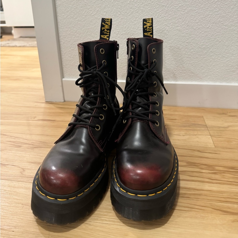 Dr. Martens leather platforms cherry red